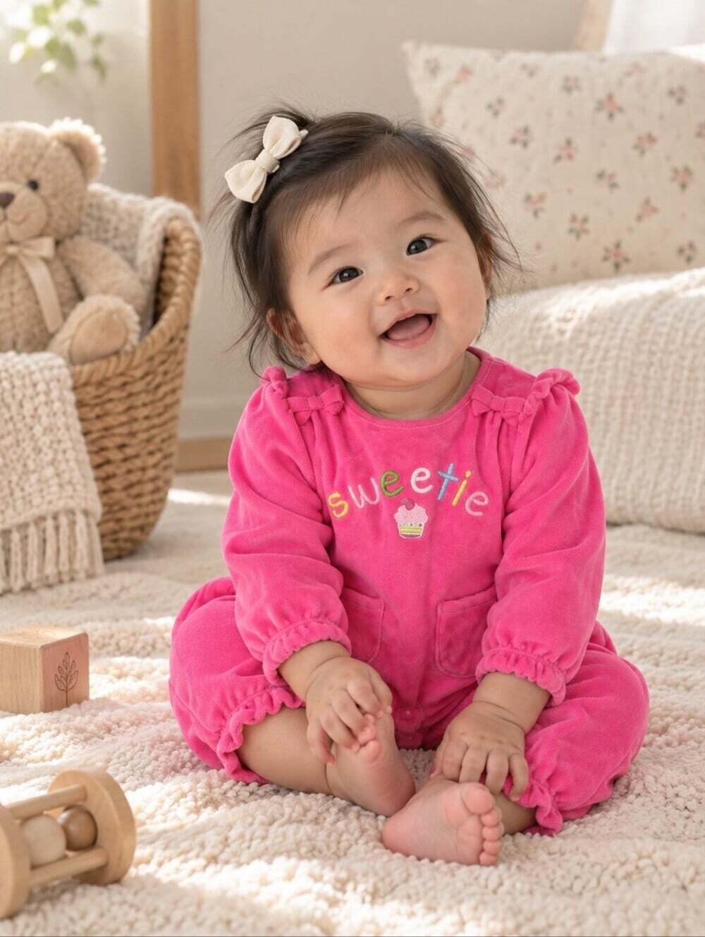 Gymboree Cupcake Cutie 2013 Baby Girl Pink Velour Romper 3-6M Vintage